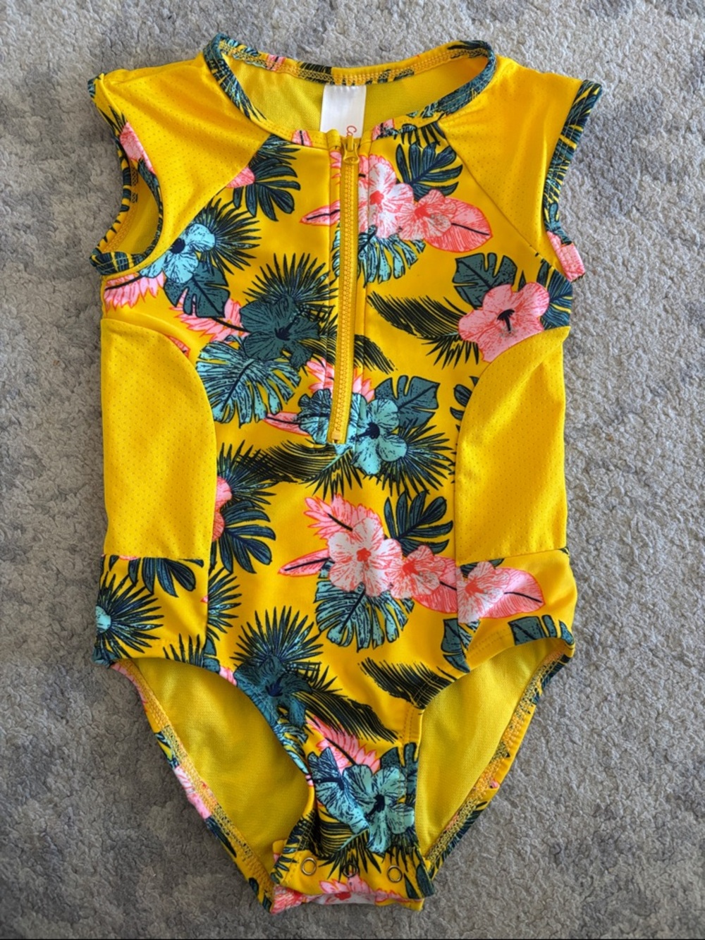 Cat & Jack Yellow Tropical Floral Zip One-Piece Swimsuit, Size 4T